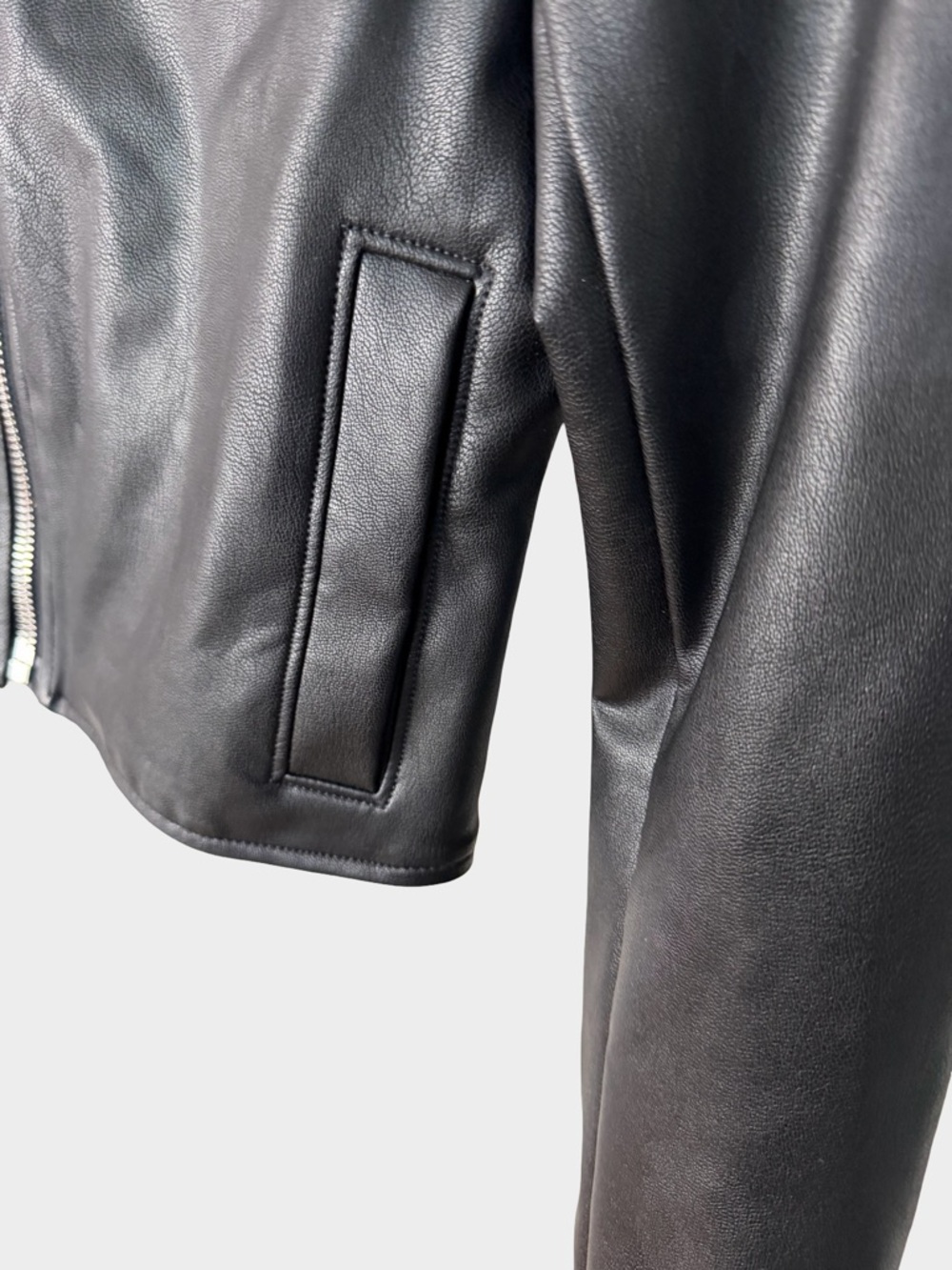 SPANX Black Leather Like Moto Jacket Cropped Zip XS Biker Rocker Edgy - Picture 5 of 13